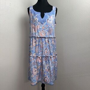 Absolutely Famous Dress Women's Medium Blue Paisley Floral Sleeveless Lace Front